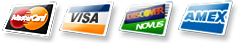 Master Card, VISA, Discover, AMEX credit cards